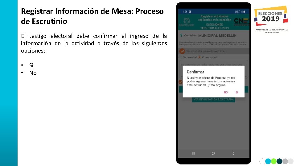 Registrar Información de Mesa: Proceso de Escrutinio El testigo electoral debe confirmar el ingreso