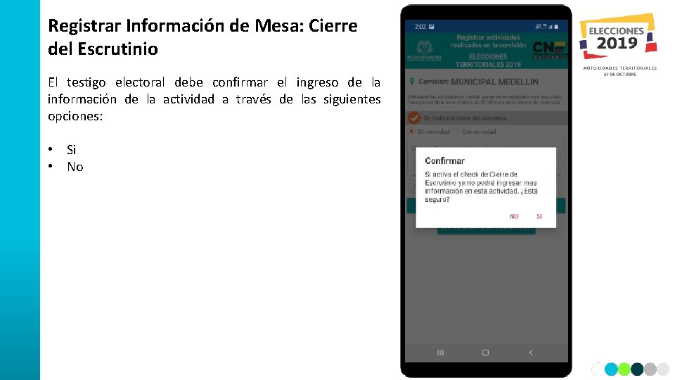 Registrar Información de Mesa: Cierre del Escrutinio El testigo electoral debe confirmar el ingreso