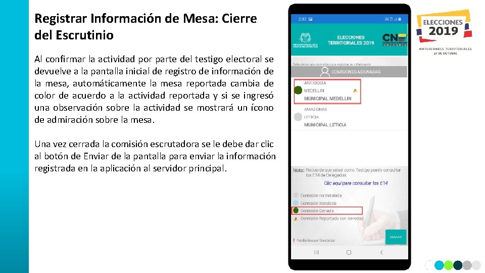 Registrar Información de Mesa: Cierre del Escrutinio Al confirmar la actividad por parte del