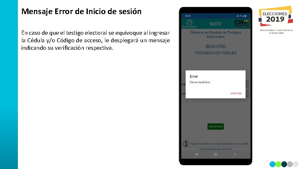 Mensaje Error de Inicio de sesión En caso de que el testigo electoral se