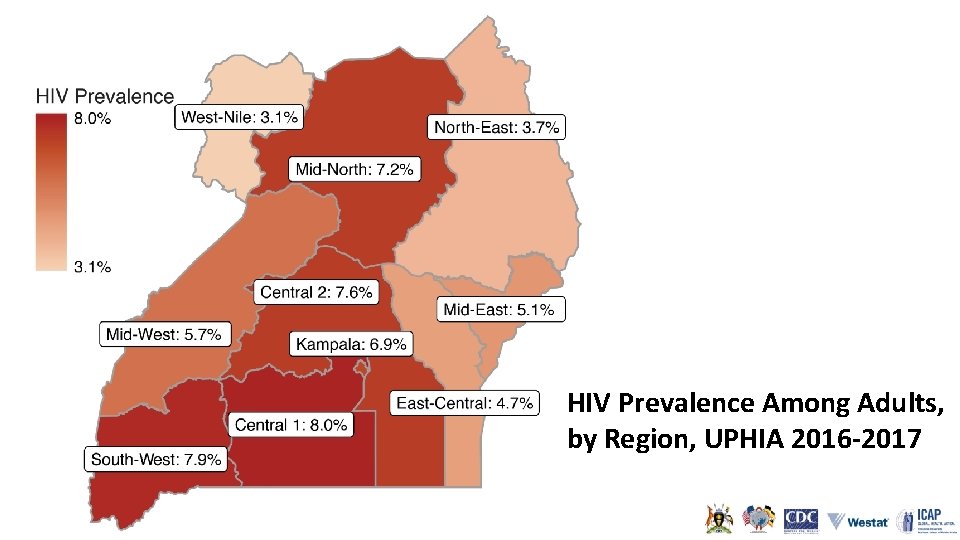 HIV Prevalence Among Adults, by Region, UPHIA 2016 -2017 