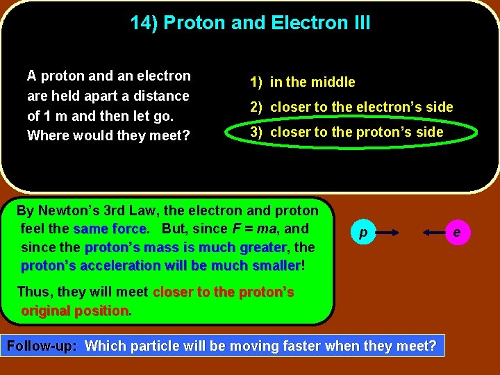 14) Proton and Electron III A proton and an electron are held apart a