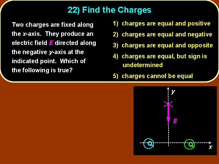 22) Find the Charges Two charges are fixed along the x-axis. They produce an