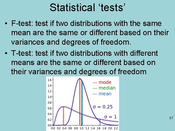 Statistical ‘tests’ • F-test: test if two distributions with the same mean are the