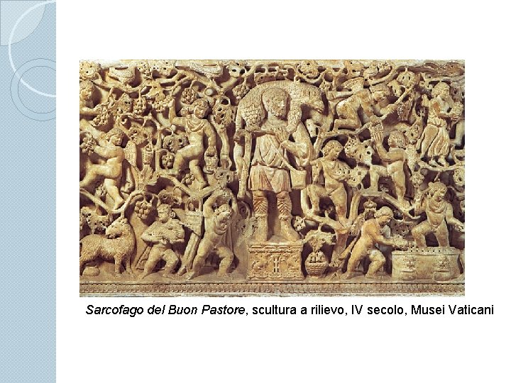 Sarcofago del Buon Pastore, scultura a rilievo, IV secolo, Musei Vaticani 