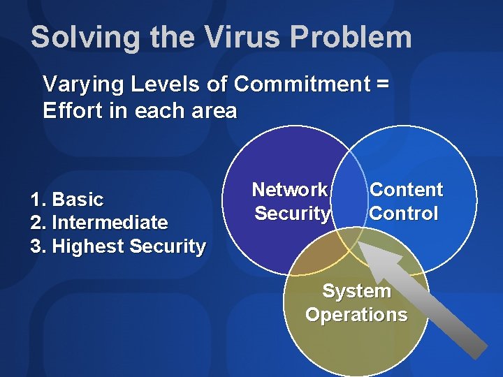 Solving the Virus Problem Varying Levels of Commitment = Effort in each area 1.