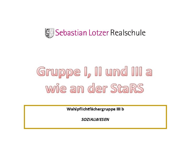 Gruppe I, II und III a wie an der Sta. RS Wahlpflichtfächergruppe III b