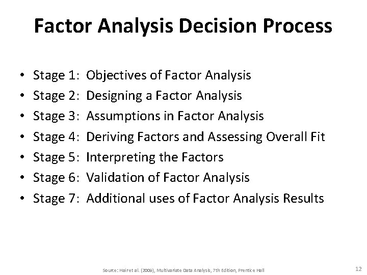 Factor Analysis Decision Process • • Stage 1: Stage 2: Stage 3: Stage 4: