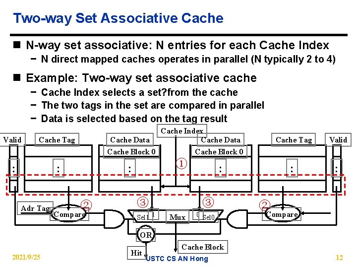 Two-way Set Associative Cache n N-way set associative: N entries for each Cache Index