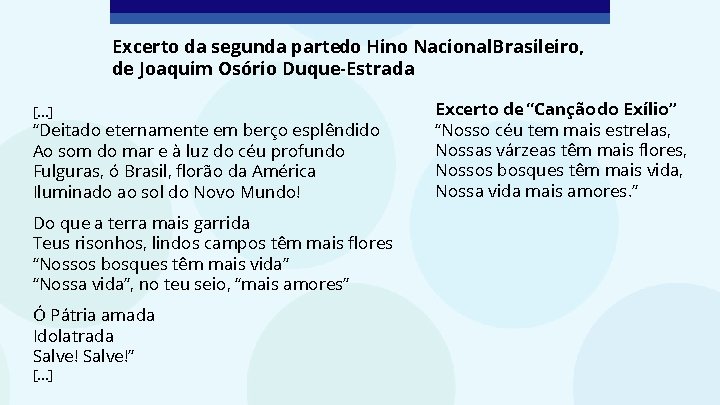 Excerto da segunda partedo Hino Nacional. Brasileiro, de Joaquim Osório Duque-Estrada [. . .