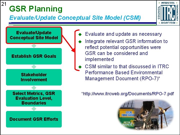 21 GSR Planning Evaluate/Update Conceptual Site Model (CSM) Evaluate/Update Conceptual Site Model u u