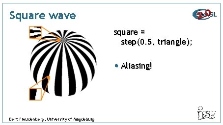 Square wave square = step(0. 5, triangle); • Aliasing! Bert Freudenberg, University of Magdeburg