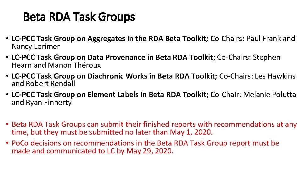 Beta RDA Task Groups • LC-PCC Task Group on Aggregates in the RDA Beta