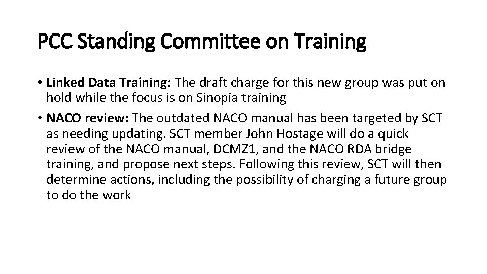 PCC Standing Committee on Training • Linked Data Training: The draft charge for this