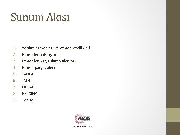 Sunum Akışı 1. 2. 3. 4. 5. 6. 7. 8. 9. Yazılım etmenleri ve