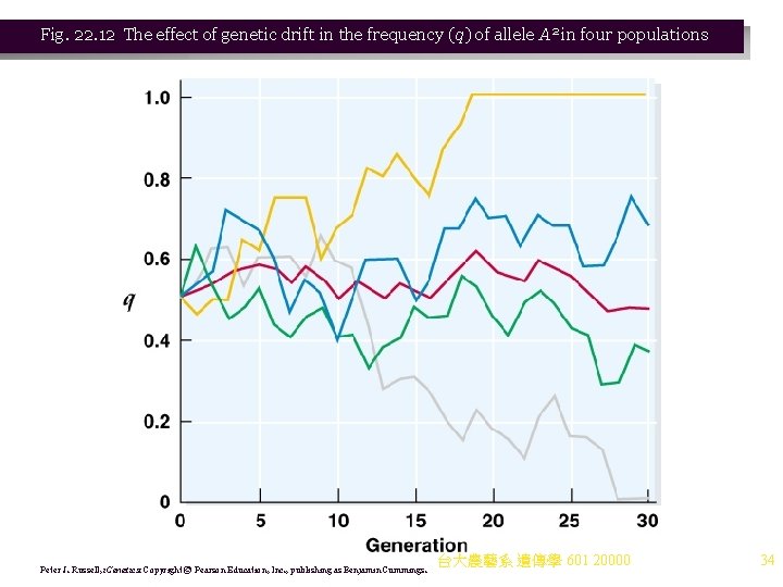 Fig. 22. 12 The effect of genetic drift in the frequency (q) of allele