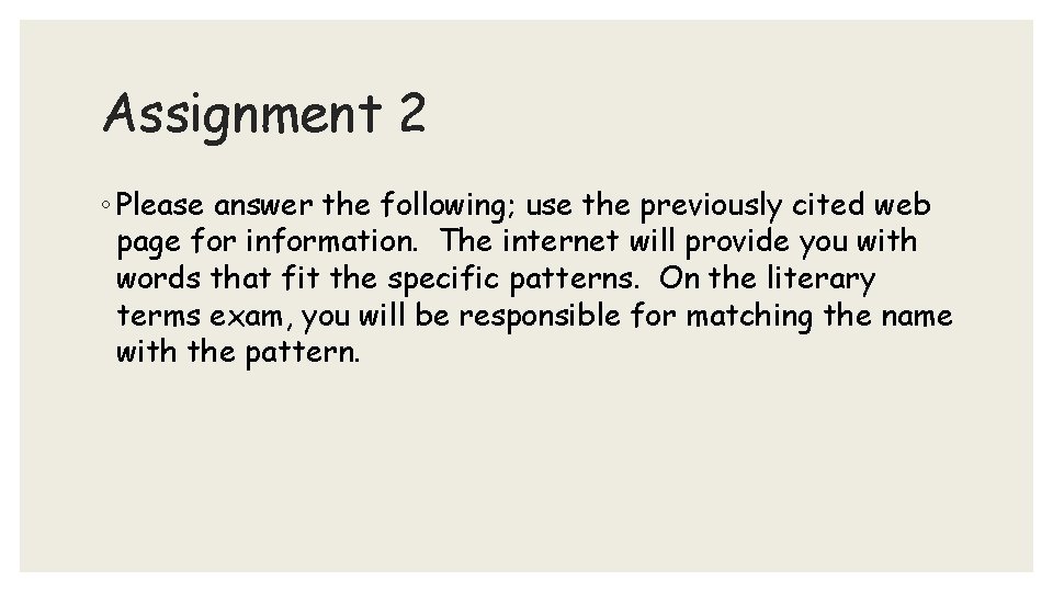 Assignment 2 ◦ Please answer the following; use the previously cited web page for