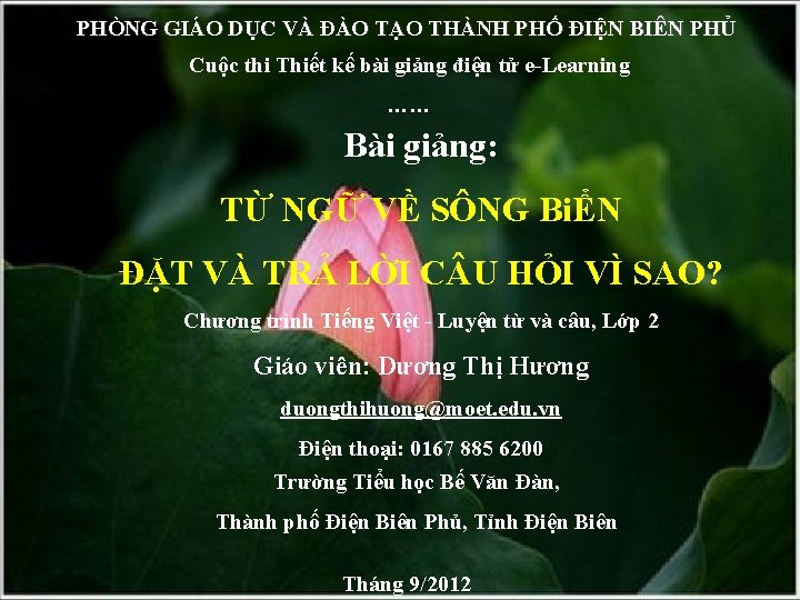 PHÒNG GIÁO DỤC VÀ ĐÀO TẠO THÀNH PHỐ ĐIỆN BIÊN PHỦ Cuộc thi Thiết