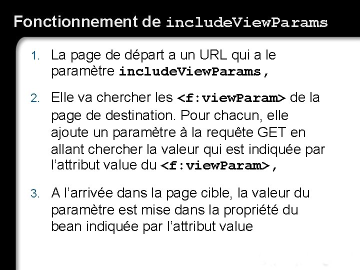 Fonctionnement de include. View. Params 1. La page de départ a un URL qui