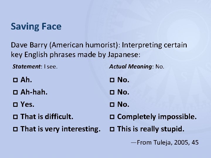 Saving Face Dave Barry (American humorist): Interpreting certain key English phrases made by Japanese: