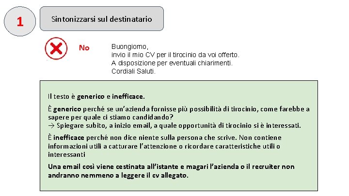 1 Sintonizzarsi sul destinatario No Buongiorno, invio il mio CV per il tirocinio da