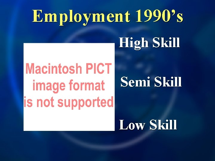 Employment 1990’s High Skill Semi Skill Low Skill 