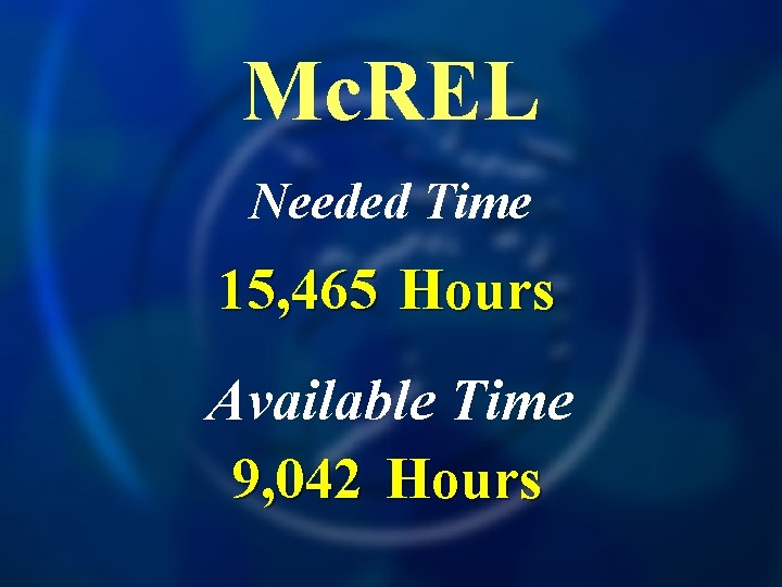 Mc. REL Needed Time 15, 465 Hours Available Time 9, 042 Hours 