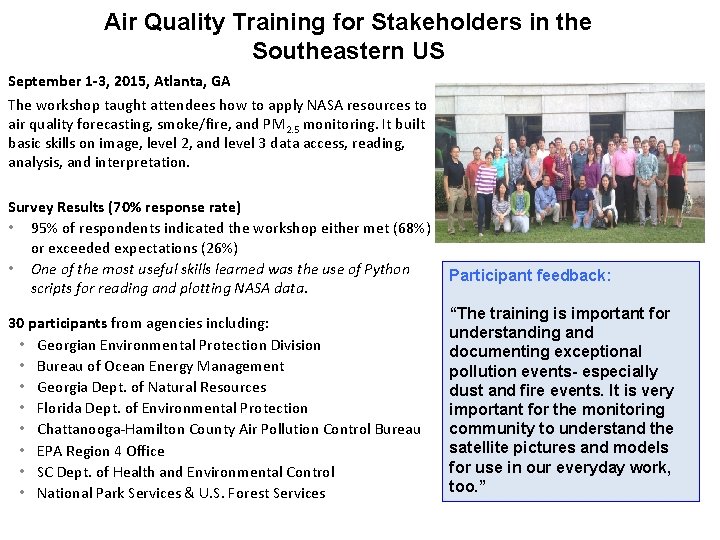 Air Quality Training for Stakeholders in the Southeastern US September 1 -3, 2015, Atlanta,