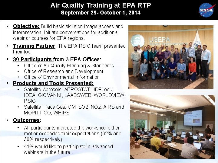 Air Quality Training at EPA RTP September 29 - October 1, 2014 • Objective:
