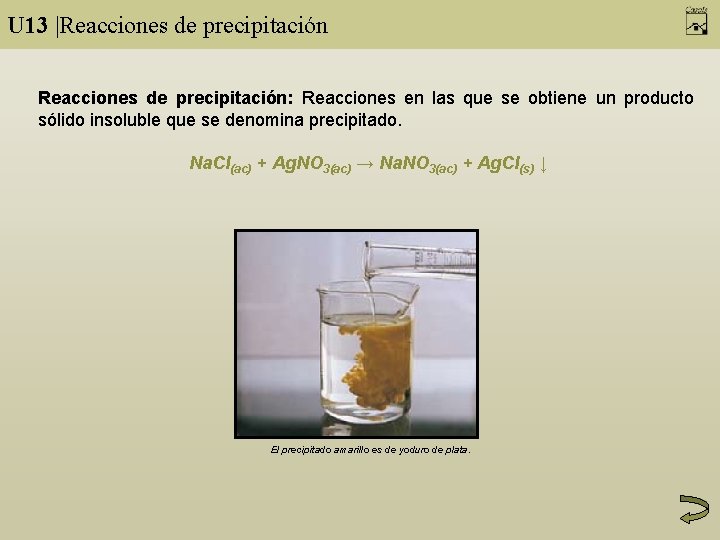 U 13 |Reacciones de precipitación: Reacciones en las que se obtiene un producto sólido