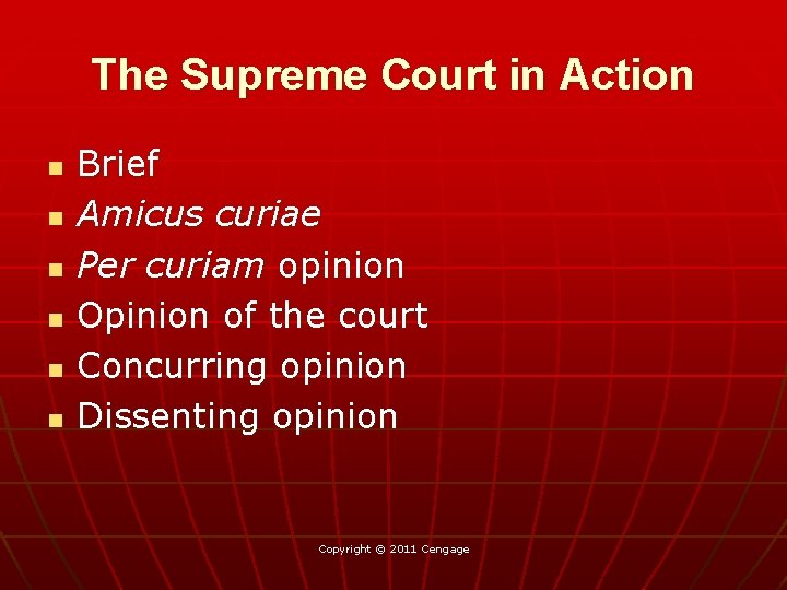 The Supreme Court in Action n n n Brief Amicus curiae Per curiam opinion