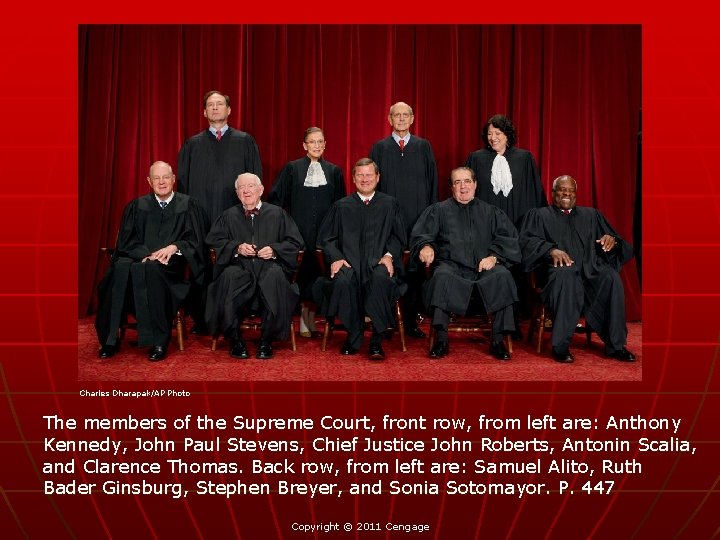 Charles Dharapak/AP Photo The members of the Supreme Court, front row, from left are: