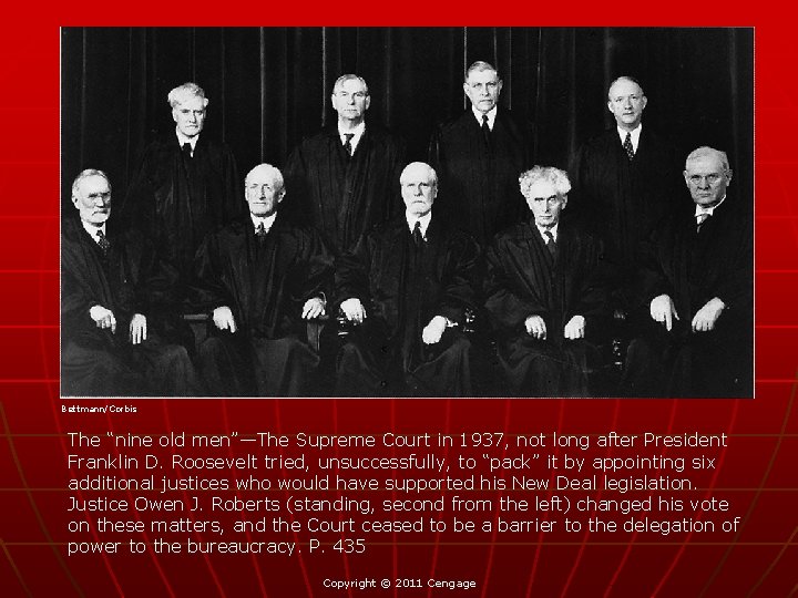 Bettmann/Corbis The “nine old men”—The Supreme Court in 1937, not long after President Franklin