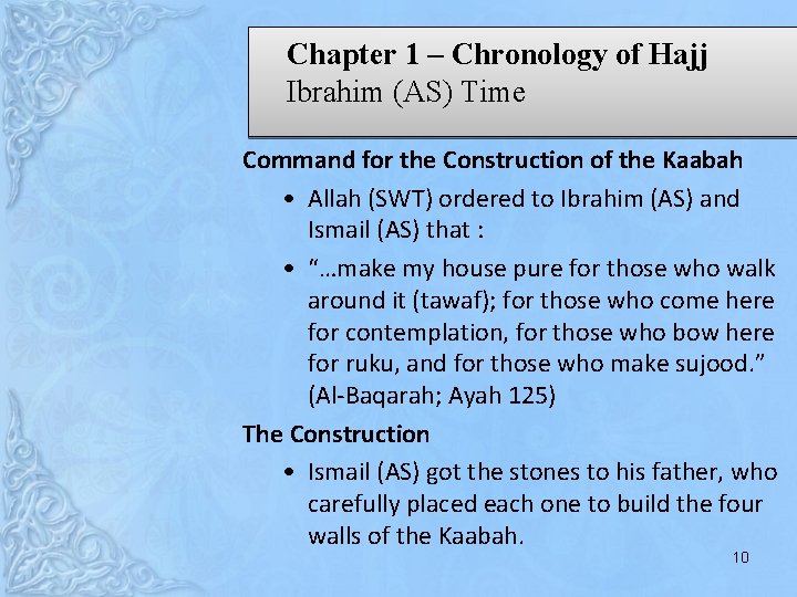 Chapter 1 – Chronology of Hajj Ibrahim (AS) Time Command for the Construction of