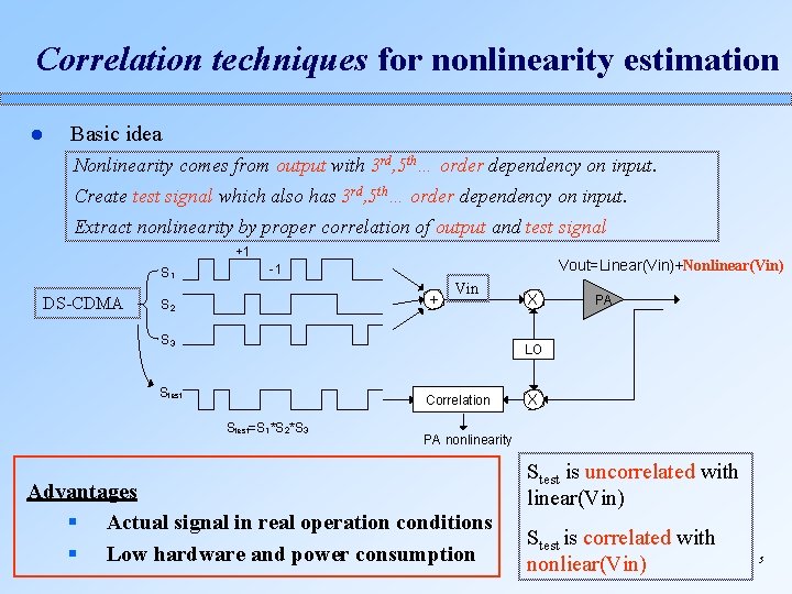 Correlation techniques for nonlinearity estimation l Basic idea Nonlinearity comes from output with 3
