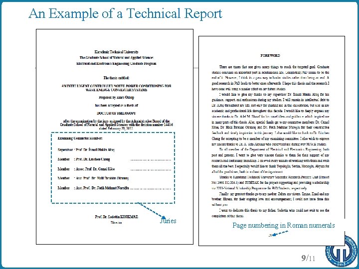 An Example of a Technical Report Juries Page numbering in Roman numerals 9/11 