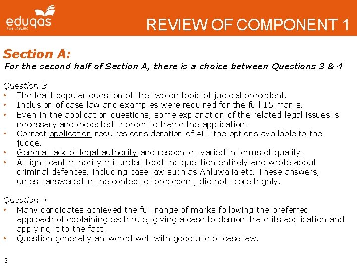 REVIEW OF COMPONENT 1 Section A: For the second half of Section A, there
