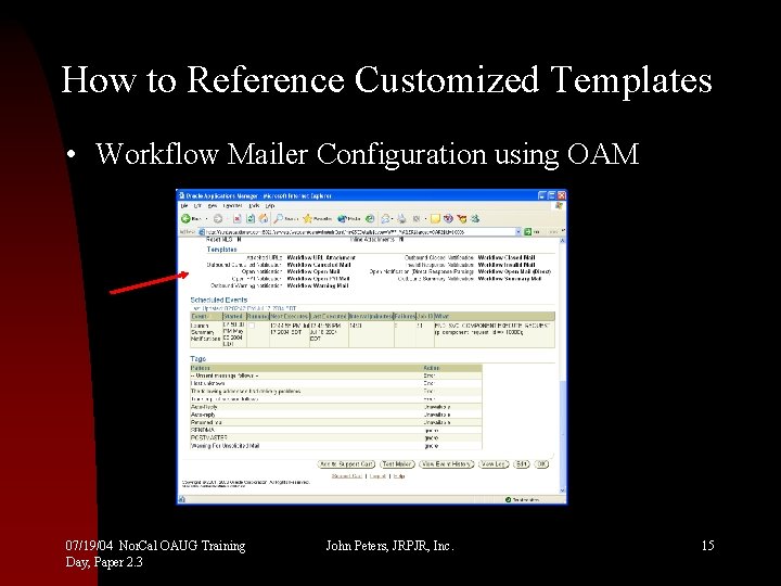 How to Reference Customized Templates • Workflow Mailer Configuration using OAM 07/19/04 Nor. Cal