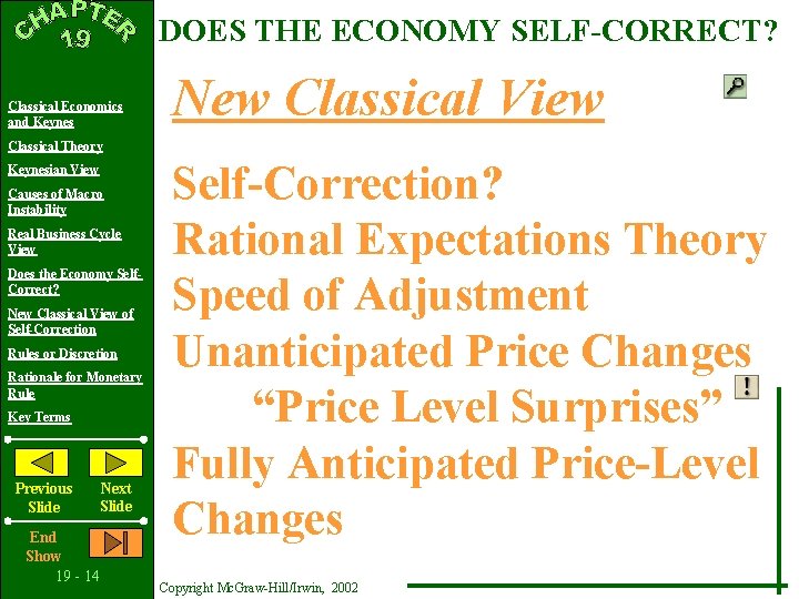 DOES THE ECONOMY SELF-CORRECT? Classical Economics and Keynes New Classical View Classical Theory Keynesian