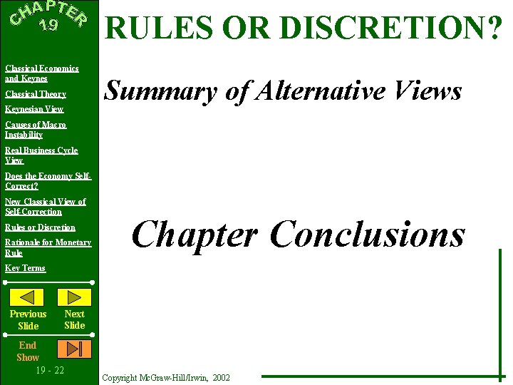 RULES OR DISCRETION? Classical Economics and Keynes Classical Theory Keynesian View Summary of Alternative