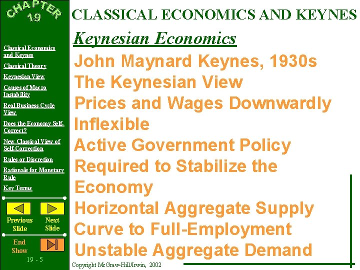 CLASSICAL ECONOMICS AND KEYNES Classical Economics and Keynes Classical Theory Keynesian View Causes of