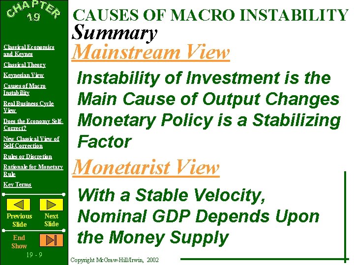 CAUSES OF MACRO INSTABILITY Classical Economics and Keynes Classical Theory Keynesian View Causes of