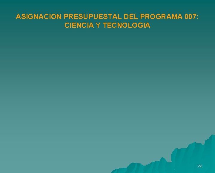 ASIGNACION PRESUPUESTAL DEL PROGRAMA 007: CIENCIA Y TECNOLOGIA 22 