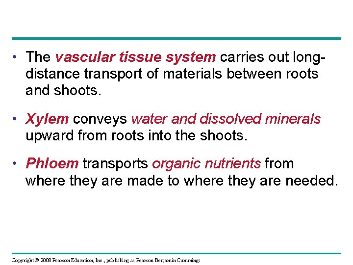  • The vascular tissue system carries out longdistance transport of materials between roots