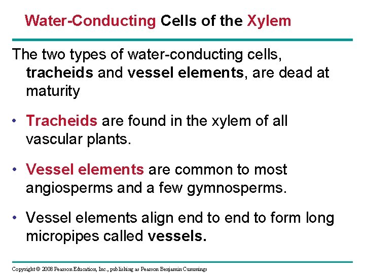 Water-Conducting Cells of the Xylem The two types of water-conducting cells, tracheids and vessel