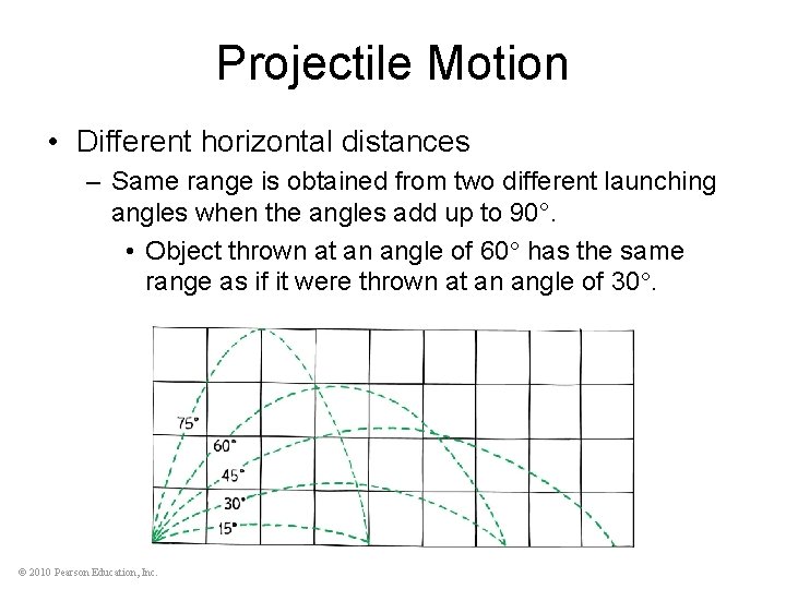 Projectile Motion • Different horizontal distances – Same range is obtained from two different