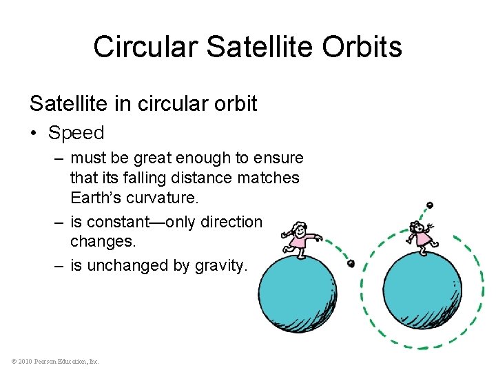 Circular Satellite Orbits Satellite in circular orbit • Speed – must be great enough