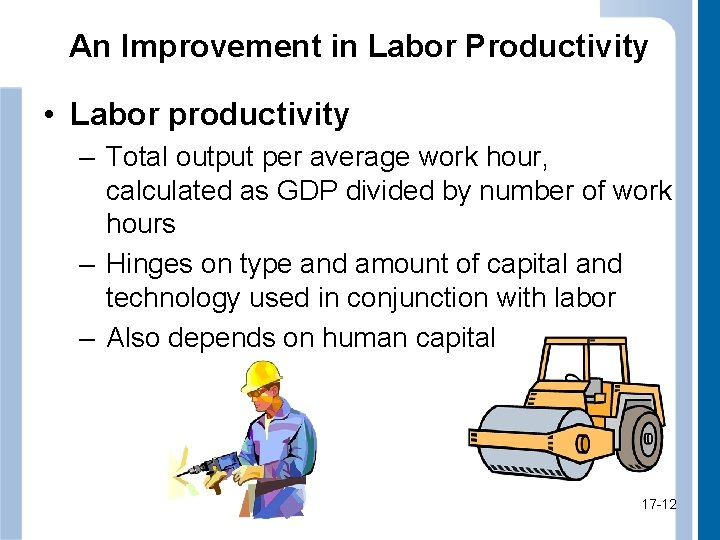 An Improvement in Labor Productivity • Labor productivity – Total output per average work