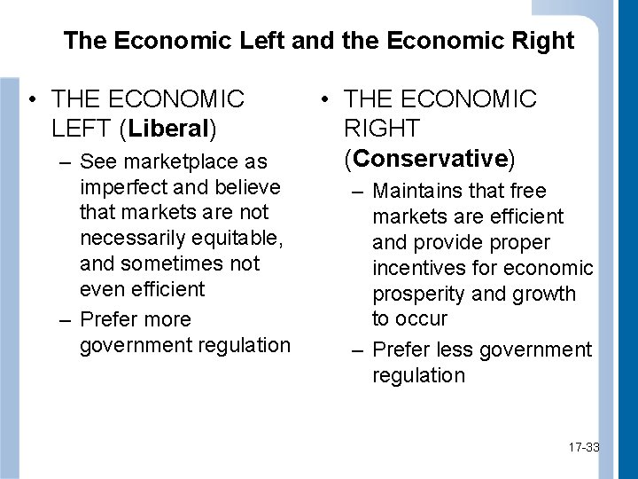 The Economic Left and the Economic Right • THE ECONOMIC LEFT (Liberal) – See