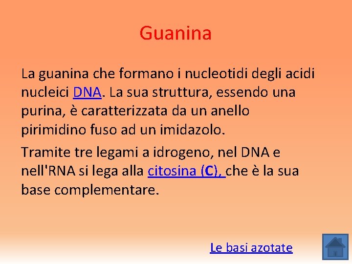 Guanina La guanina che formano i nucleotidi degli acidi nucleici DNA. La sua struttura,